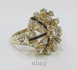 Vintage Diamond Black Enamel 14K YG Ring