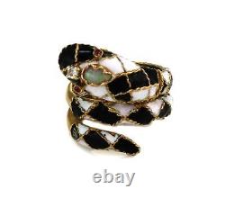 Vintage Diamond Opal Ruby Enamel 14k Yellow Gold Snake Wrap Ring LIQUIDATION
