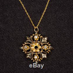 Vintage Diamond Semi Mount Pendant Black Enamel Necklace Setting Antique Gold