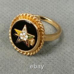 Vintage EASTERN STAR Black Onyx & Enamel MASONIC 14K YELLOW GOLD Ring SIZE 6