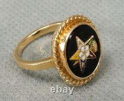 Vintage EASTERN STAR Black Onyx & Enamel MASONIC 14K YELLOW GOLD Ring SIZE 6
