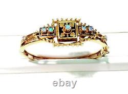 Vintage Estate 14k Yellow Gold Opal, Pearl & Black Enamel Bangle Bracelet