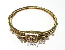 Vintage Estate 14k Yellow Gold Opal, Pearl & Black Enamel Bangle Bracelet