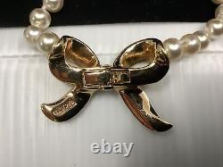 Vintage Estate Daniel Swarovski Pearl Gold & Black Enamel Bow Crystals Necklace