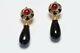 Vintage Fendi Gold Plated Black Enamel Red Glass Drop Earrings