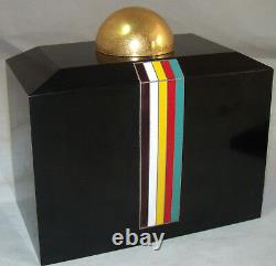 Vintage Fancy Gold Cigarette Holder & Lighter Set Enamel Stripes & Black Cover