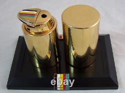 Vintage Fancy Gold Cigarette Holder & Lighter Set Enamel Stripes & Black Cover