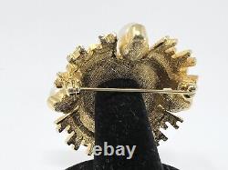 Vintage Fendi Black Enamel Gold Plated Janus Brooch With Faux Pearls. Rare