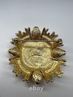 Vintage Fendi Black Enamel Gold Plated Janus Brooch With Faux Pearls. Rare