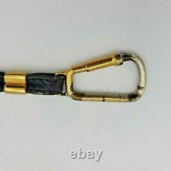 Vintage GUCCI Black Gold Leather Enameled GG Logo Keychain Screw-Clasp Italy