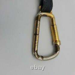 Vintage GUCCI Black Gold Leather Enameled GG Logo Keychain Screw-Clasp Italy