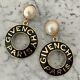 Vintage Givenchy Gold Black Enamel Pearl Drop Jumbo Xl Earrings Clip On