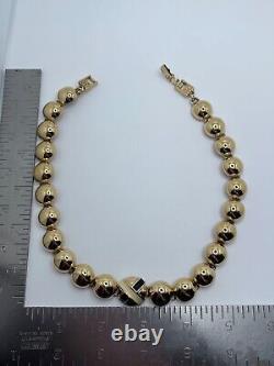 Vintage Givenchy Gold Tone Cream Black Enamel X Circle Necklace