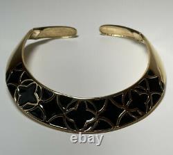Vintage Givenchy Gold Tone Hinged Black Enamel Collar Necklace