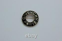 Vintage Givenchy Logo Brooch In Black Enamel And With Gold Gilt Lettering