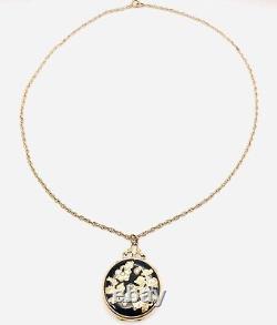 Vintage Gold Filled Black Enamel Glass Stone Paste Floral Photo Locket Pendant