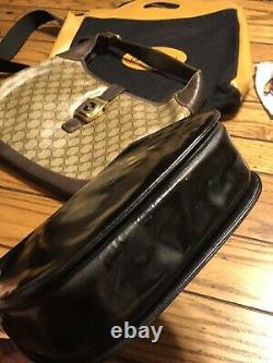Vintage Gucci Black Patent 70s Bag Tiger Head RARE Kelly Gold Enamel Turnlock GG