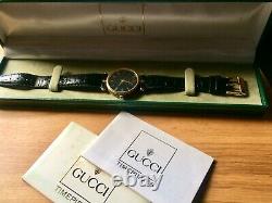 Vintage Gucci Mens 2000M Model Watch, Gold Plated & Enamel, Gucci Strap, Box/Docs