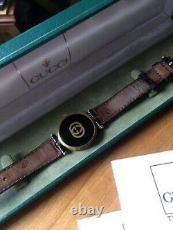 Vintage Gucci Mens 2000M Model Watch, Gold Plated & Enamel, Gucci Strap, Box/Docs