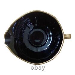 Vintage Imperial Glass Black Amethyst Maytime Enameled Daisy Gold Leaf Trim 7pcs