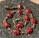 Vintage Italy 14k Yellow Gold & Red & Black Enamel 10 Ladybug Link Bracelet