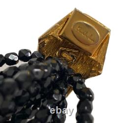 Vintage Kenneth Jay Lane KJL 60s-80s Black Bead Bracelet Gold Enamel Clasp