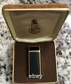 Vintage Mark Cross Italy Gold Plated Black Enamel Lighter