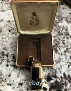 Vintage Mark Cross Italy Gold Plated Black Enamel Lighter