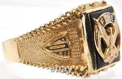 Vintage Men's Fraternal Order of Eagles Black Onyx Enamel 10k Yellow Gold Ring
