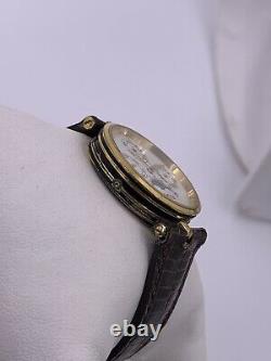 Vintage Mens Gucci Triple Calendar Moon Gold Plate Black Enamel Watch With Box