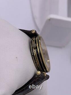Vintage Mens Gucci Triple Calendar Moon Gold Plate Black Enamel Watch With Box