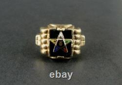 Vintage OB Eastern Star with Enamel Black Onyx 10K Yellow Gold Ring Size 8