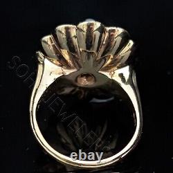 Vintage Old European Cut Diamond Tracery Black Enamel Pearl 14k Yellow Gold Ring