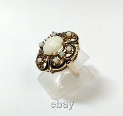 Vintage Opal And Black Enamel 10k Yellow Gold Ring Size 6 1/2