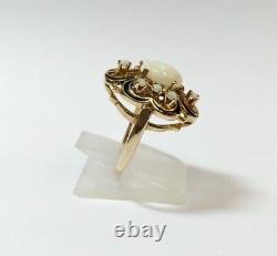 Vintage Opal And Black Enamel 10k Yellow Gold Ring Size 6 1/2