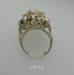 Vintage Opal & Black Enamel Ring 14k Yellow Gold 11.7 Gr