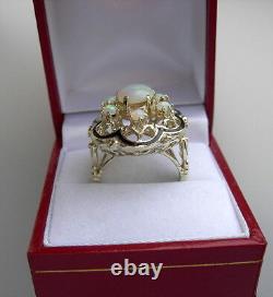 Vintage Opal & Black Enamel Ring 14k Yellow Gold 11.7 Gr