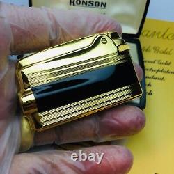 Vintage Ronson Varaflame Premier 24ct GOLD PLATED With BLACK ENAMEL CENTRE