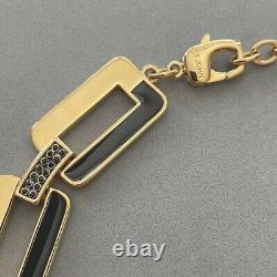 Vintage ST. JOHN Gold Tone Black Enamel Rhinestone Chain Link Collar Necklace