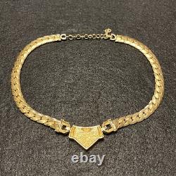 Vintage Signed Christian Dior Chain Gold/black Rhinestone Enamel Choker Necklace