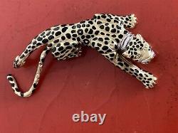 Vintage Solid 14k Leopard Black Enamel WithWhitw Gold collar Pin-Brooch