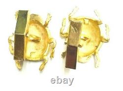 Vintage Solid 14k Yellow Gold Enamel Bug Cuff-links