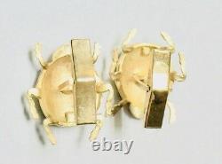 Vintage Solid 14k Yellow Gold Enamel Bug Cuff-links