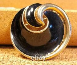 Vintage Trifari Gold Tone Black Enamel Brooch Pin Modernist Signed