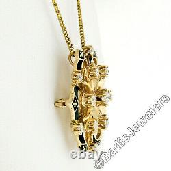 Vintage Victorian Revival 14k Gold. 90ct Diamond Black Enamel Pendant Pin Brooch