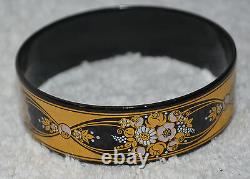 Vintage estate signed MICHAELA FREY wide enamel bangle bracelet gold black