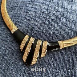 Vintage givenchy gold tone diamonte black enamel necklace