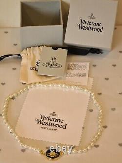 Vivienne Westwood Black Loelia Orb pearl Necklace New with Box