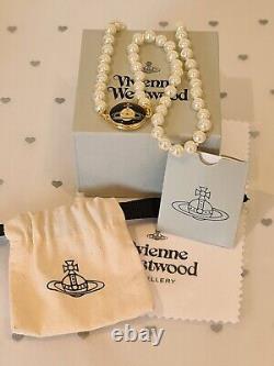 Vivienne Westwood Black Loelia Orb pearl Necklace New with Box