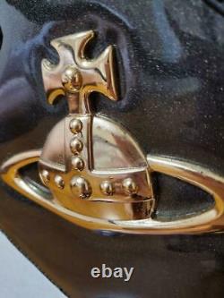 Vivienne Westwood Enamel Heart Bag Handbag Black Gold Big Orb